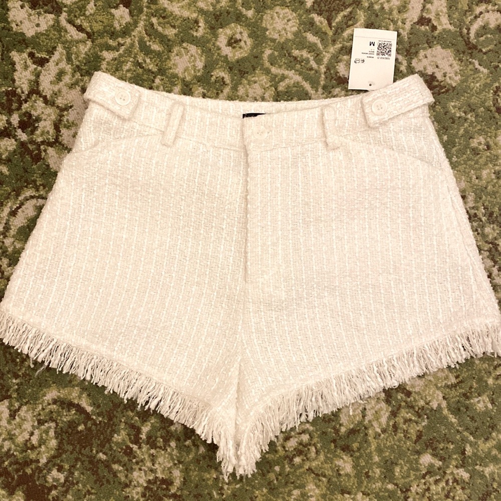 Forever 21 White Tweed Shorts with Fringe